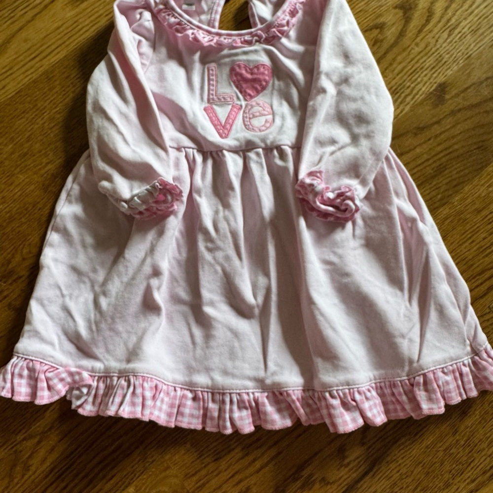 Pink Baby Dress with Love Embroidery